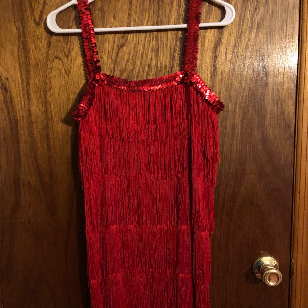 Red fringe flapper dress